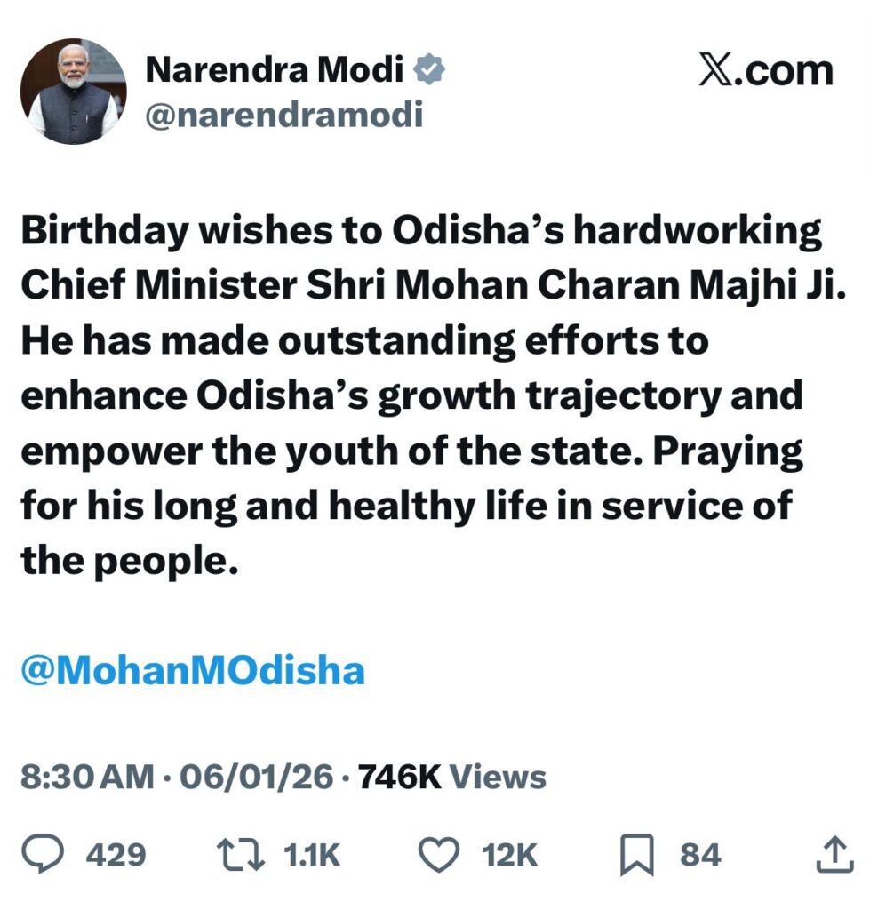 Modi birthday wishes to Mohan Charan Majhi,