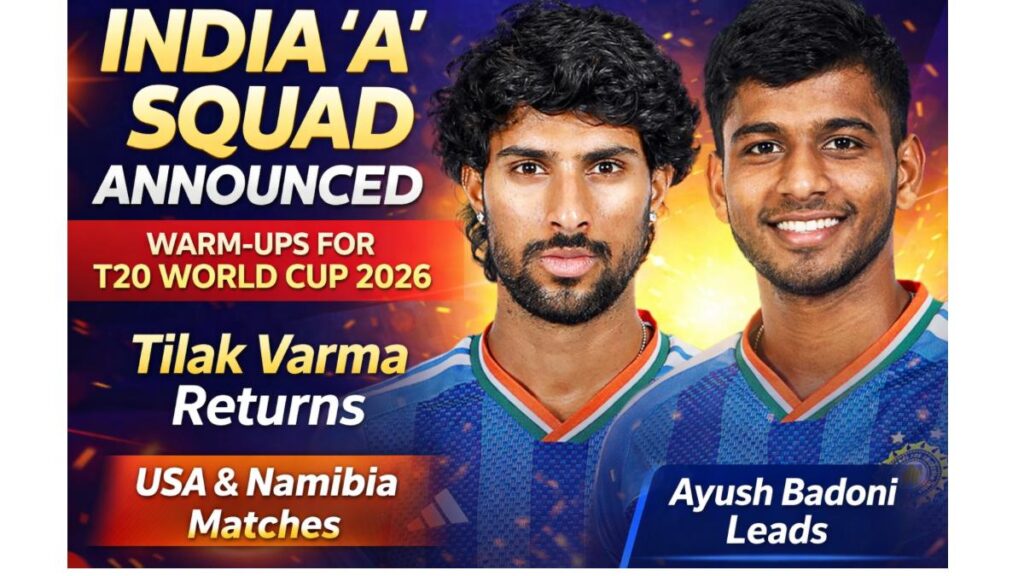 India A Squad for T20 World Cup 2026 Warm-Up Matches 
