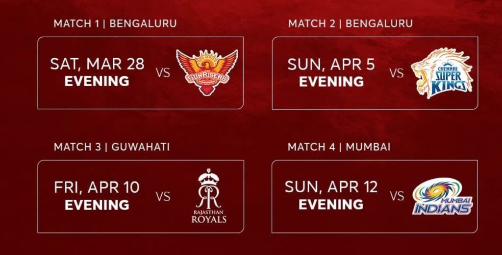 RCB IPL 2026 Schedule
