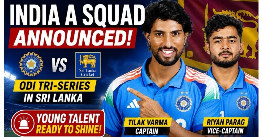 BCCI announces India A squad for the ODI Tri-Series in Sri Lanka with Tilak Varma as captain and Riyan Parag as vice-captain. Full squad, key players, tournament importance, and future stars explained
