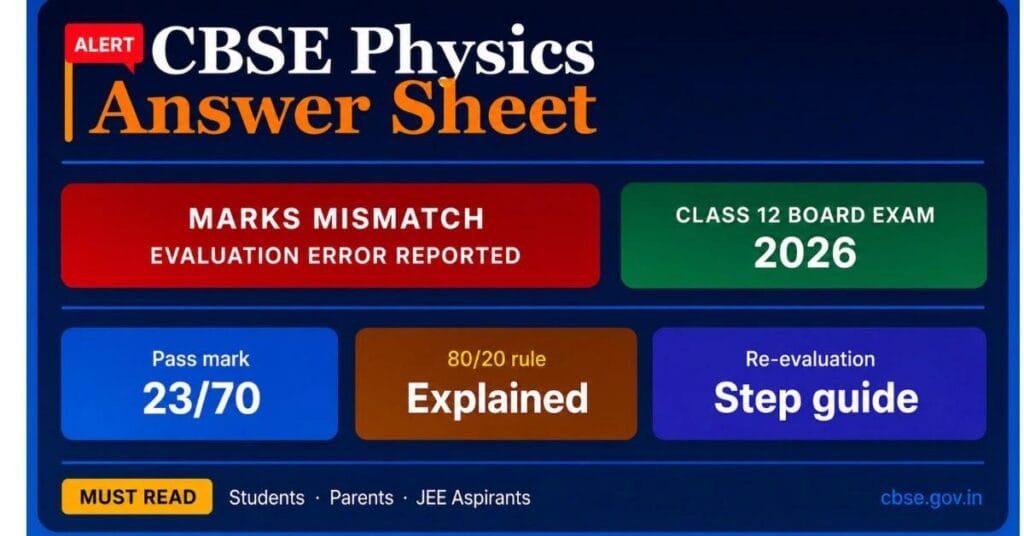 CBSE Physics Answer Sheet Mismatch 2026: What Really Happened and What Students Must Do Now 2 CBSE Physics Answer Sheet Mismatch 2026 โ Class 12 board exam marks error alert with re-evaluation guide for students and parents