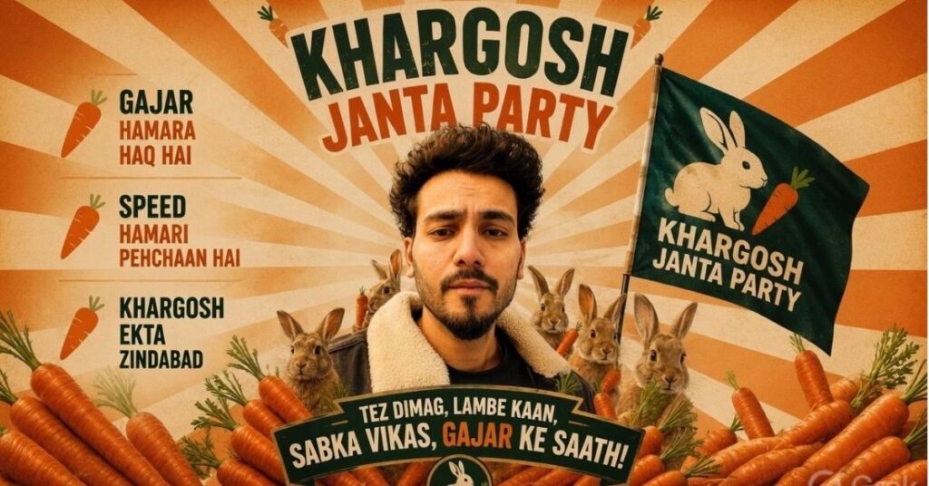 Cockroach Janta Party, Elvish Yadav Unveils Rabbit-Themed 'Khargosh Janta Party': "Free Gajar To Everyone" 2 Elvish Yadav introducing the viral Khargosh Janta Party with its rabbit symbol and free carrot campaign